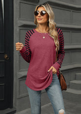 Striped Long Sleeve Crew Neck Casual T-shirt